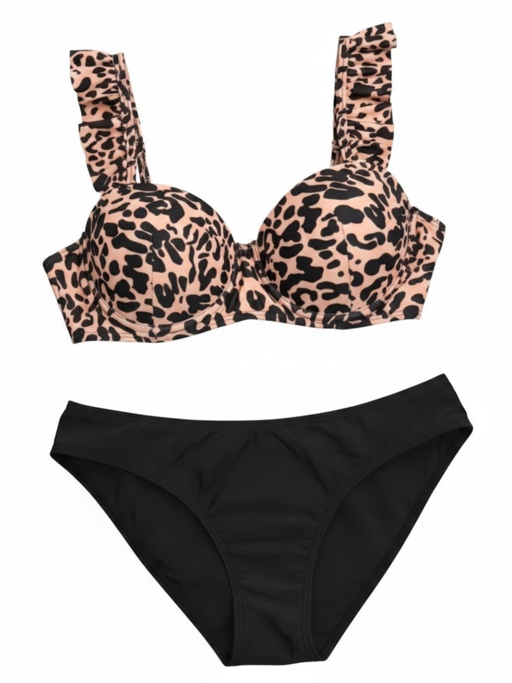 Leopard Print Bikini Top with Black Bottoms